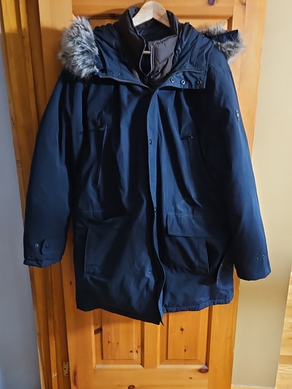 Michael Kors Men's Black Parka with Faux Fur Trim